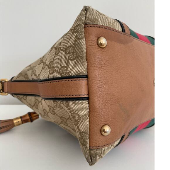 Gucci Rania Monogram GG Web Convertible Top Handle Shoulder Bag Leather Canvas - Picture 9 of 16